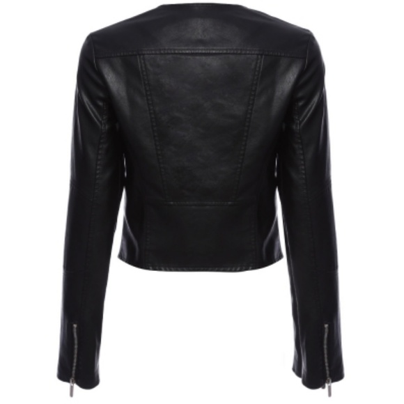 Faux Leather Biker Moto Jacket in Black - Picture 2 of 6